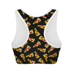 Black Pizza Pattern Print Women's Sports Bra
