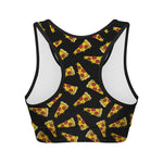 Black Pizza Pattern Print Women's Sports Bra