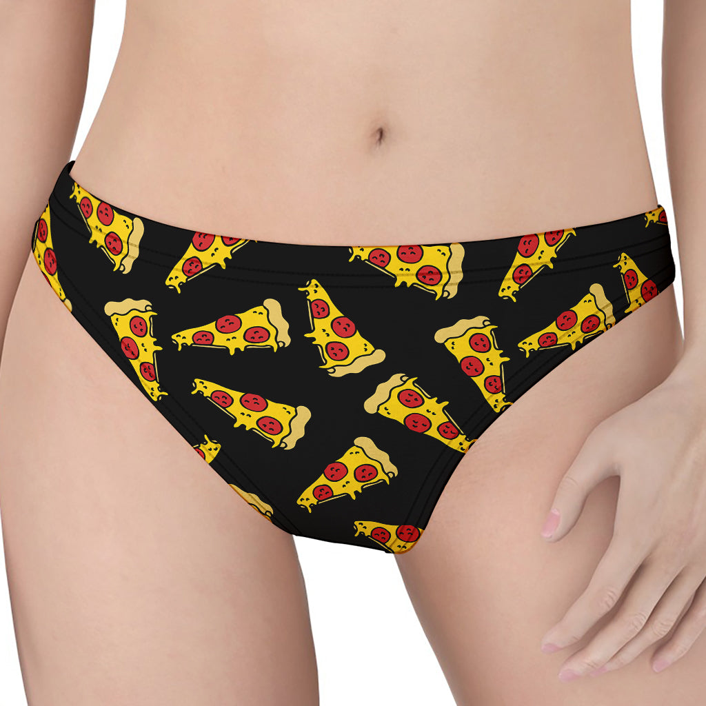 Black Pizza Pattern Print Women's Thong