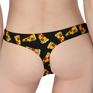 Black Pizza Pattern Print Women's Thong