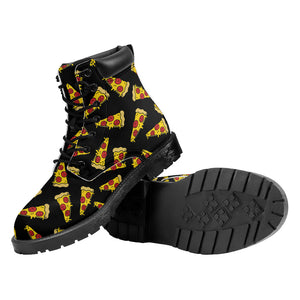 Black Pizza Pattern Print Work Boots