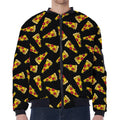 Black Pizza Pattern Print Zip Sleeve Bomber Jacket