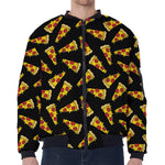 Black Pizza Pattern Print Zip Sleeve Bomber Jacket