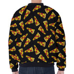 Black Pizza Pattern Print Zip Sleeve Bomber Jacket