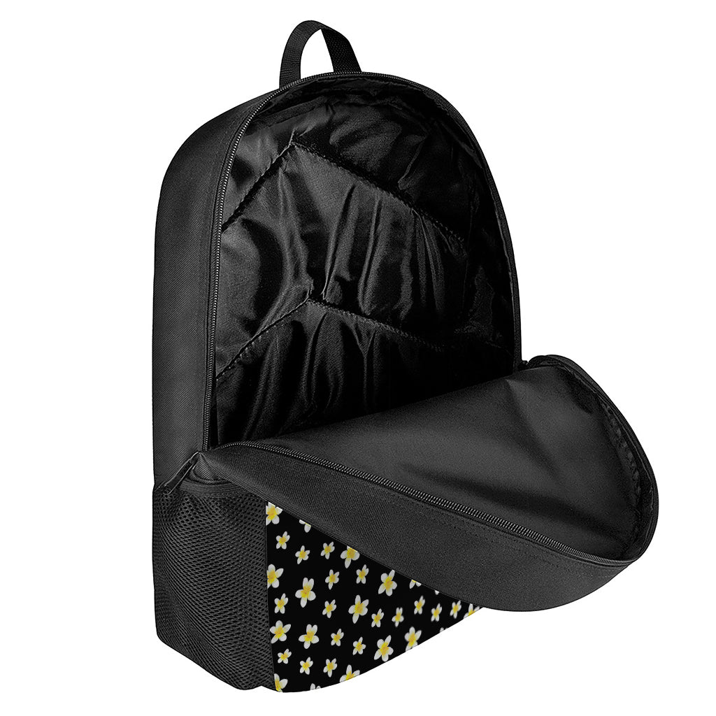 Black Plumeria Flower Pattern Print 17 Inch Backpack