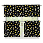 Black Plumeria Flower Pattern Print 3 Piece Kitchen Curtains