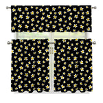 Black Plumeria Flower Pattern Print 3 Piece Kitchen Curtains