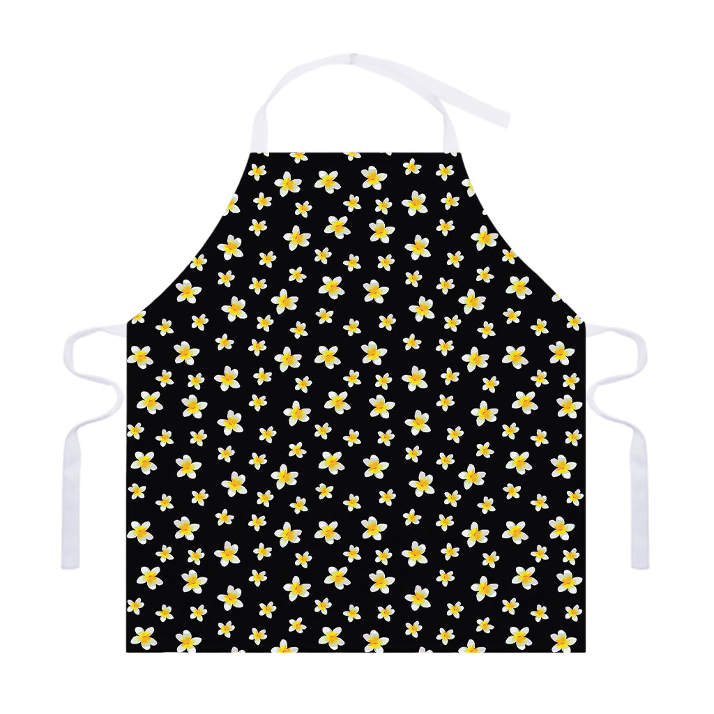 Black Plumeria Flower Pattern Print Adjustable Apron