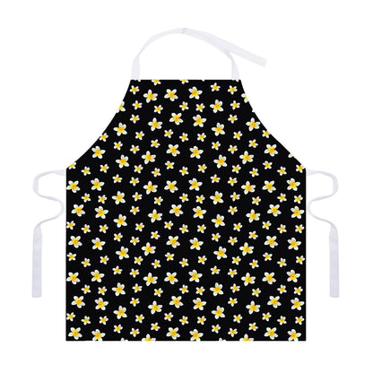 Black Plumeria Flower Pattern Print Adjustable Apron