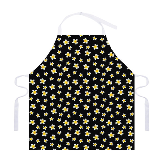 Black Plumeria Flower Pattern Print Adjustable Apron