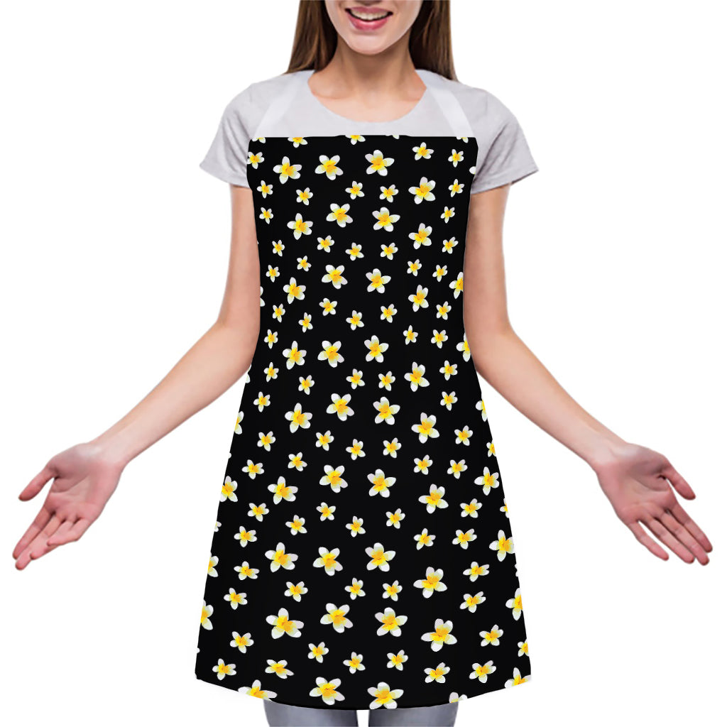 Black Plumeria Flower Pattern Print Adjustable Apron