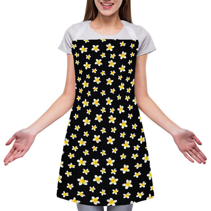 Black Plumeria Flower Pattern Print Adjustable Apron