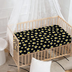 Black Plumeria Flower Pattern Print Baby Crib Sheet
