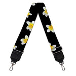 Black Plumeria Flower Pattern Print Bag Strap