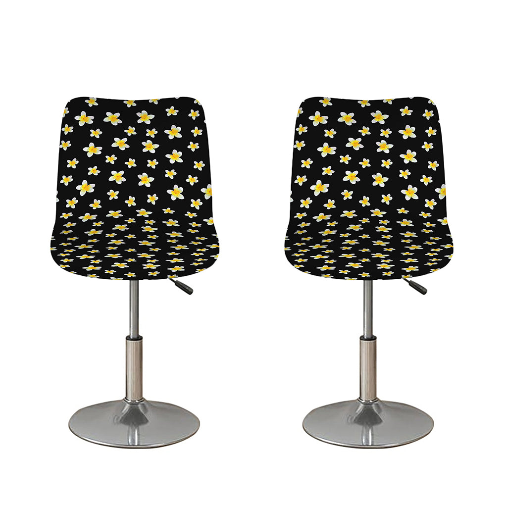 Black Plumeria Flower Pattern Print Bar Stool Covers