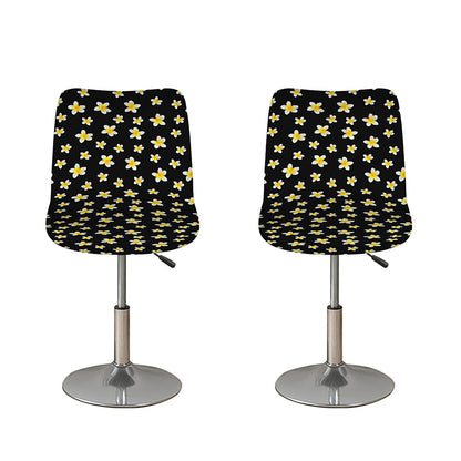 Black Plumeria Flower Pattern Print Bar Stool Covers
