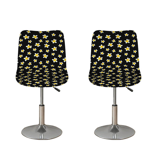 Black Plumeria Flower Pattern Print Bar Stool Covers