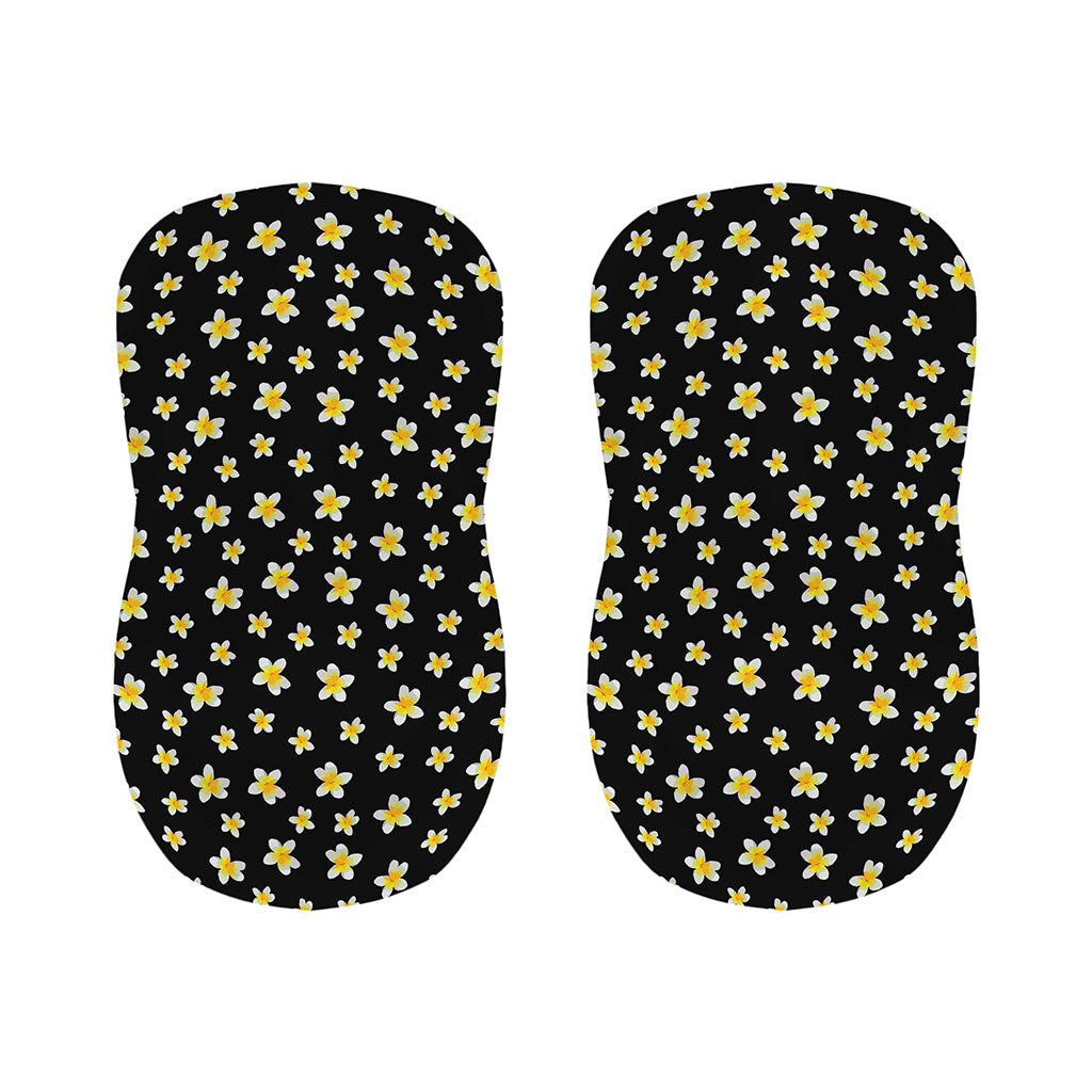 Black Plumeria Flower Pattern Print Bar Stool Covers
