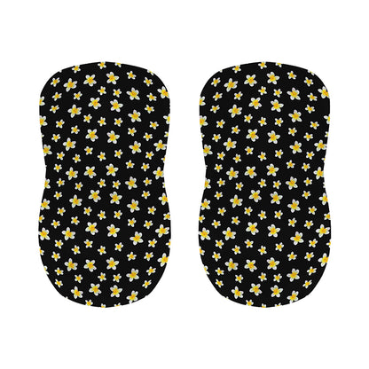 Black Plumeria Flower Pattern Print Bar Stool Covers
