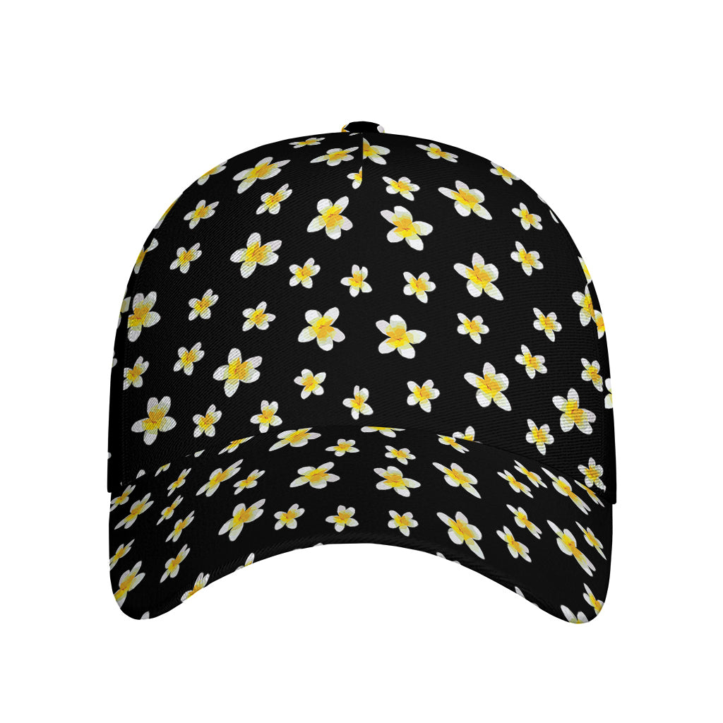 Black Plumeria Flower Pattern Print Baseball Cap