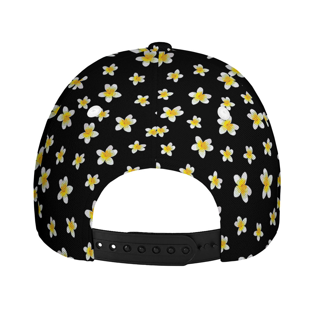 Black Plumeria Flower Pattern Print Baseball Cap