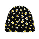 Black Plumeria Flower Pattern Print Beanie