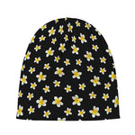 Black Plumeria Flower Pattern Print Beanie