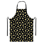Black Plumeria Flower Pattern Print Bib Apron With Pocket