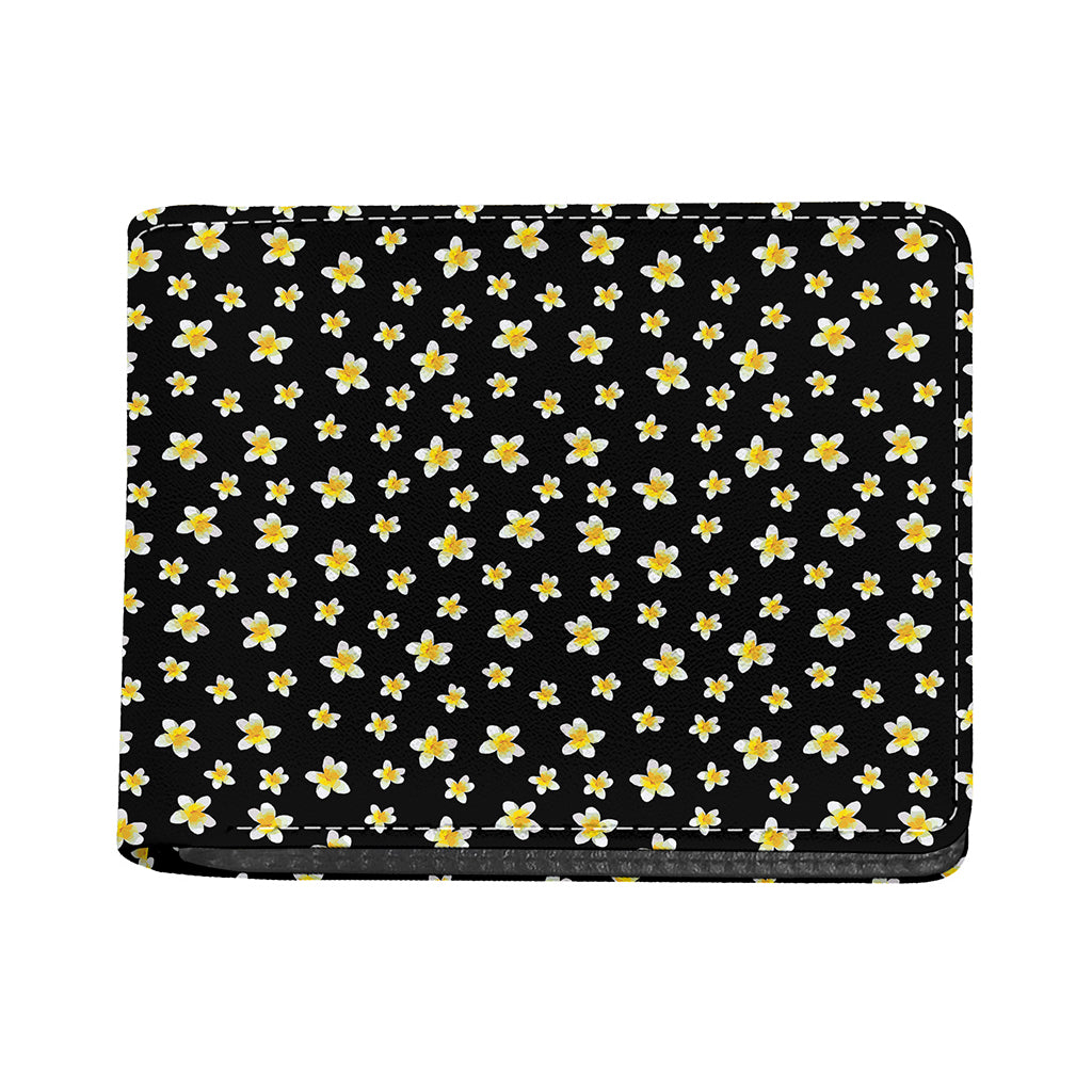 Black Plumeria Flower Pattern Print Bifold Wallet