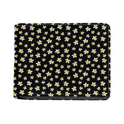 Black Plumeria Flower Pattern Print Bifold Wallet