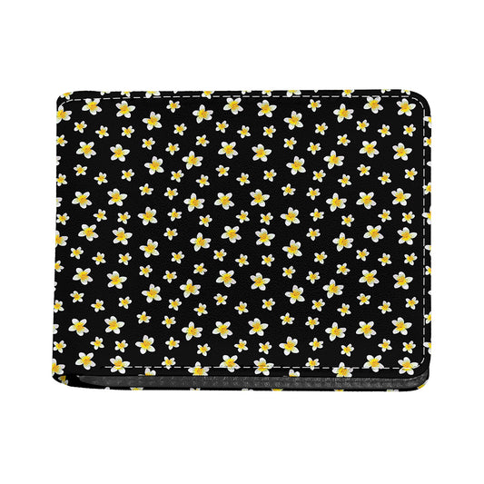 Black Plumeria Flower Pattern Print Bifold Wallet