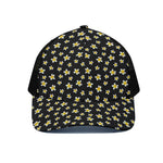 Black Plumeria Flower Pattern Print Black Mesh Trucker Cap
