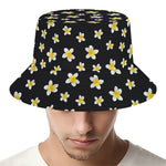 Black Plumeria Flower Pattern Print Bucket Hat