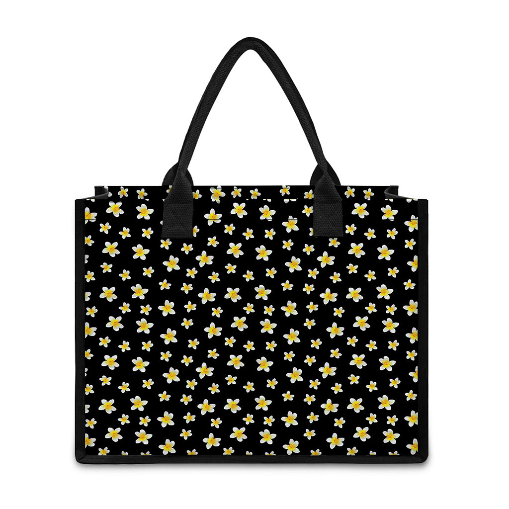 Black Plumeria Flower Pattern Print Canvas Tote Bag