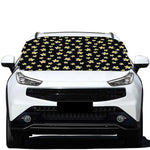 Black Plumeria Flower Pattern Print Car Windshield Snow Cover