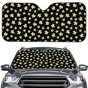 Black Plumeria Flower Pattern Print Car Windshield Sun Shade