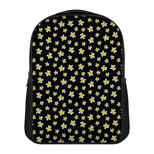 Black Plumeria Flower Pattern Print Casual Backpack