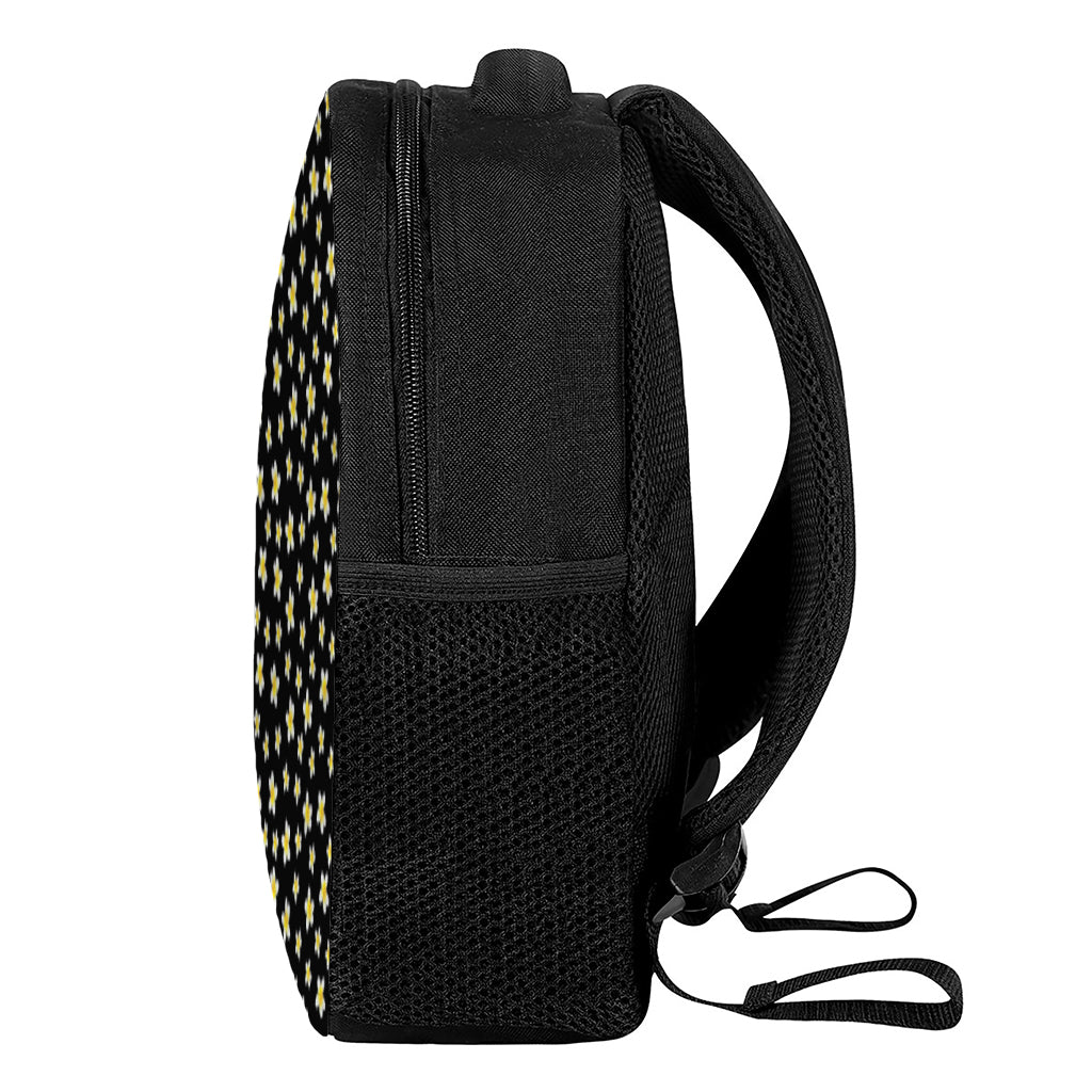 Black Plumeria Flower Pattern Print Casual Backpack
