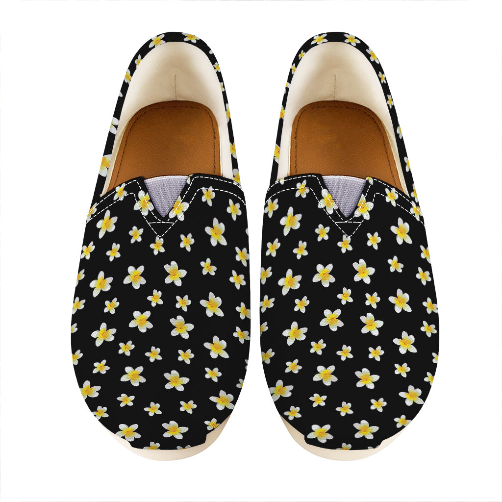 Black Plumeria Flower Pattern Print Casual Shoes