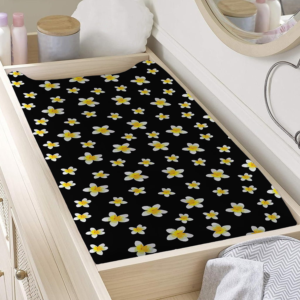 Black Plumeria Flower Pattern Print Changing Pad Cover