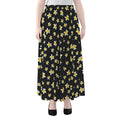 Black Plumeria Flower Pattern Print Chiffon Maxi Skirt