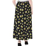 Black Plumeria Flower Pattern Print Chiffon Maxi Skirt