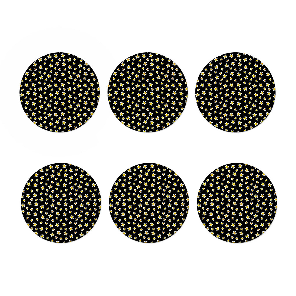 Black Plumeria Flower Pattern Print Coaster Set