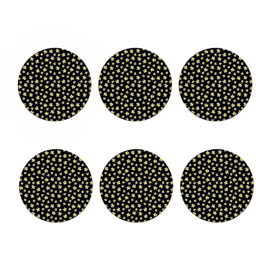 Black Plumeria Flower Pattern Print Coaster Set