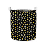 Black Plumeria Flower Pattern Print Collapsible Laundry Basket