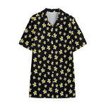 Black Plumeria Flower Pattern Print Cotton Hawaiian Shirt