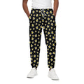 Black Plumeria Flower Pattern Print Cotton Sweatpants