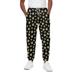 Black Plumeria Flower Pattern Print Cotton Pants