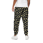Black Plumeria Flower Pattern Print Cotton Pants