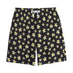 Black Plumeria Flower Pattern Print Cotton Shorts